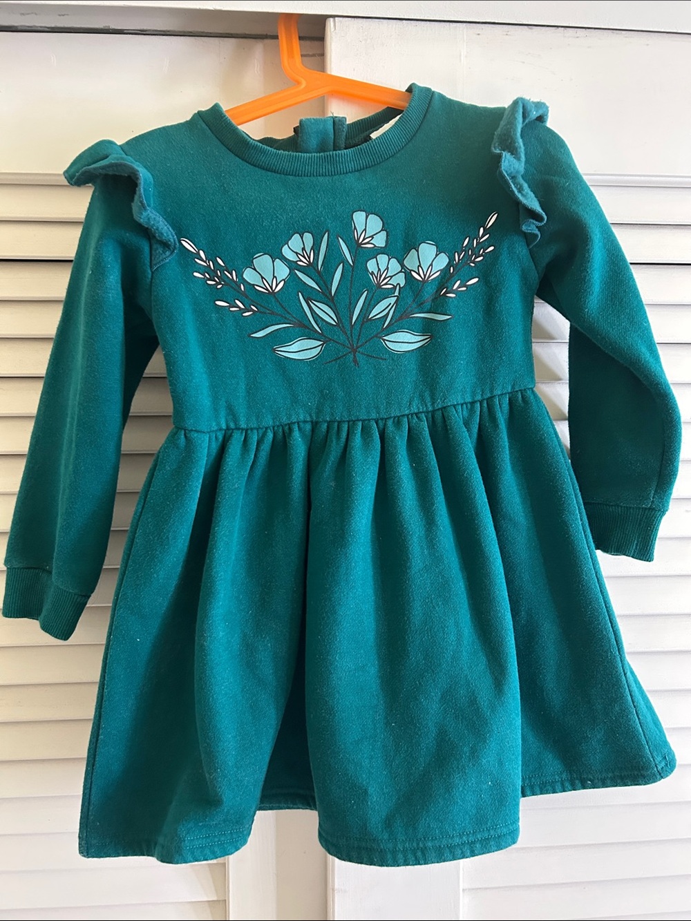 Tiny Tribe Australia Baby Girl’s Ruffle Sleeve Emerald Green Sweatshirt dress